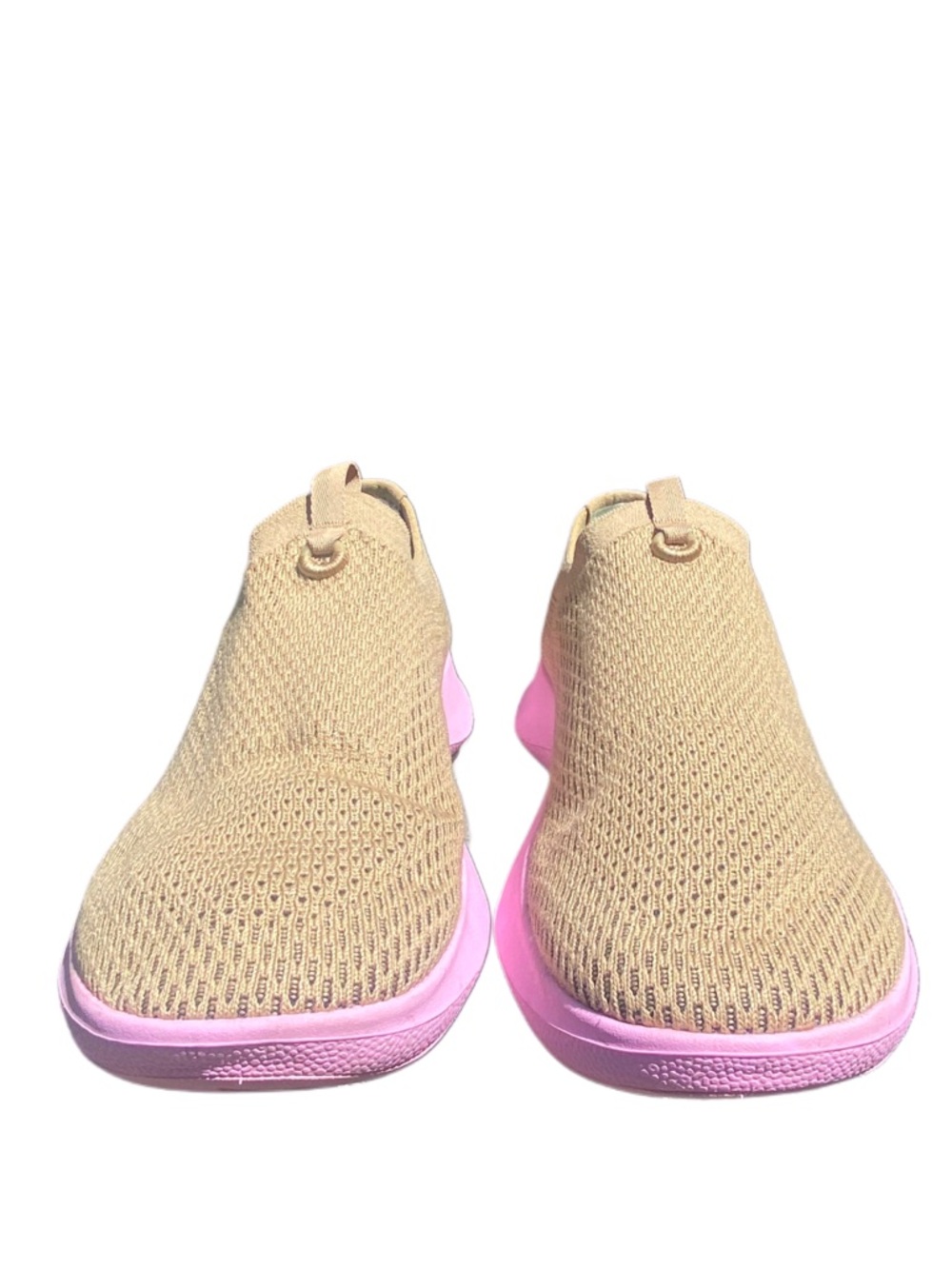 Allbirds Men's Tree Dasher Relay Slip-On Knit Sneaker in Tan with Pink Sole - Picture 4 of 7